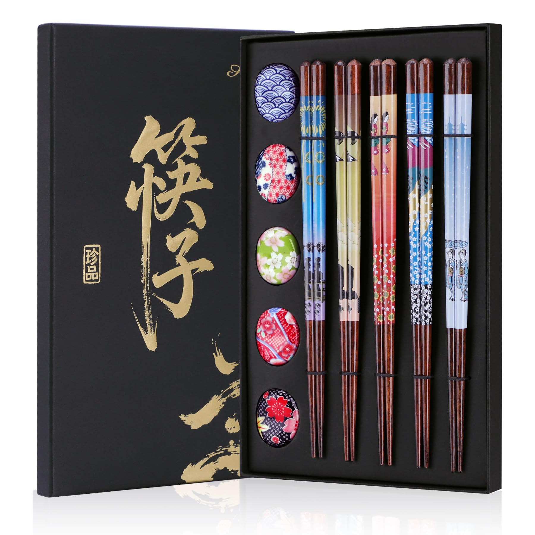 Antner 5 Pairs Reusable Bamboo Chopsticks with 5PCS Ceramic Choptick Rests — Amazon image 11