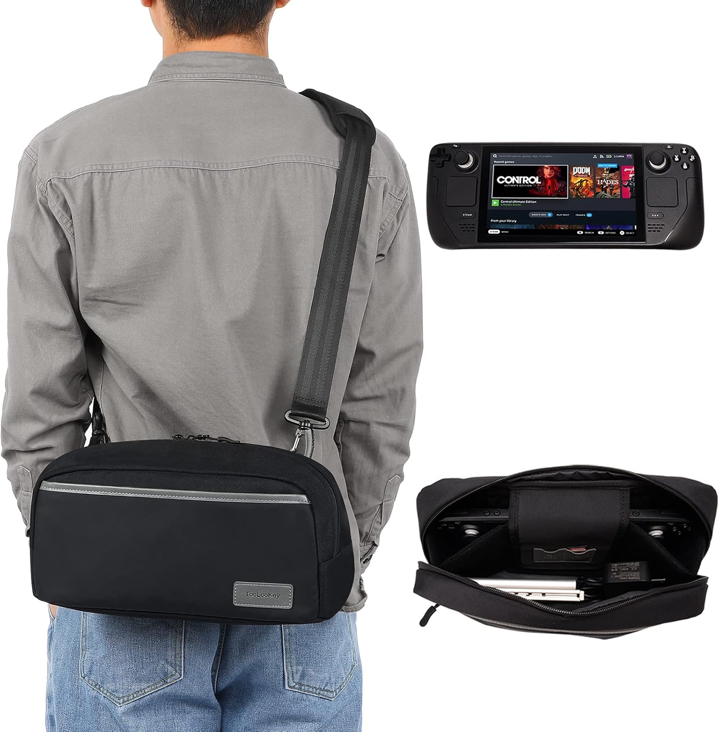 TOOLOOKEY Carrying Case Bag for Steam Deck, Travel Carry Case Bag for Steam Deck Console, Game Accessories Storage Shoulder Bag for Valve Steam Deck : Video Games