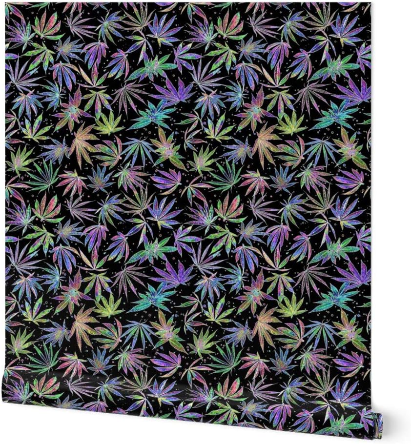 Peel & Stick Wallpaper 3ft x 2ft - Neon Pot Party Cannabis Marijuana 420 Weed Grass Rainbow Custom Removable Wallpaper by Spoonflower