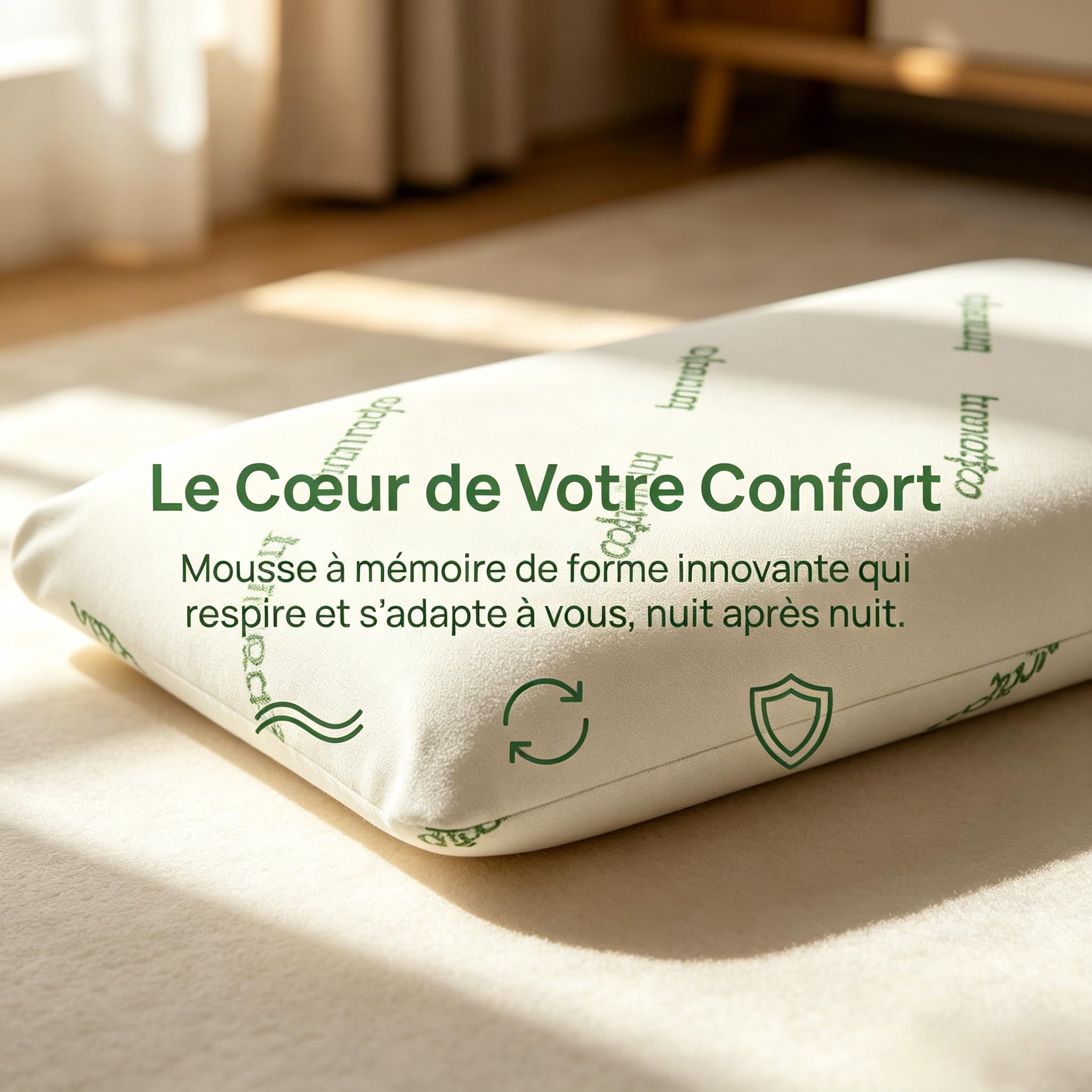 bonmedico Oreiller Supreme, Oreiller Ergonomique pour la Tête et Le Cou en Mousse à Mémoire de Forme avec Une Housse en Bambou (40 x 80 cm)