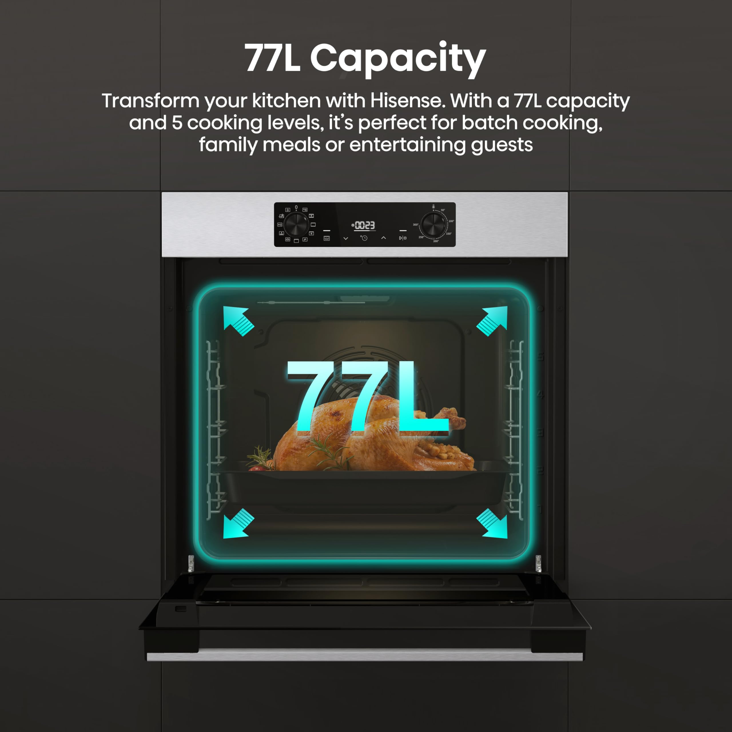 Hisense BI622AXPGUK - Built-in 77L Electric Single Oven - Stainless Steel with Even Bake, 300°C Pizza Mode, Frozen Food Mode, Steam Clean - A Rated, Extra Large — view 6
