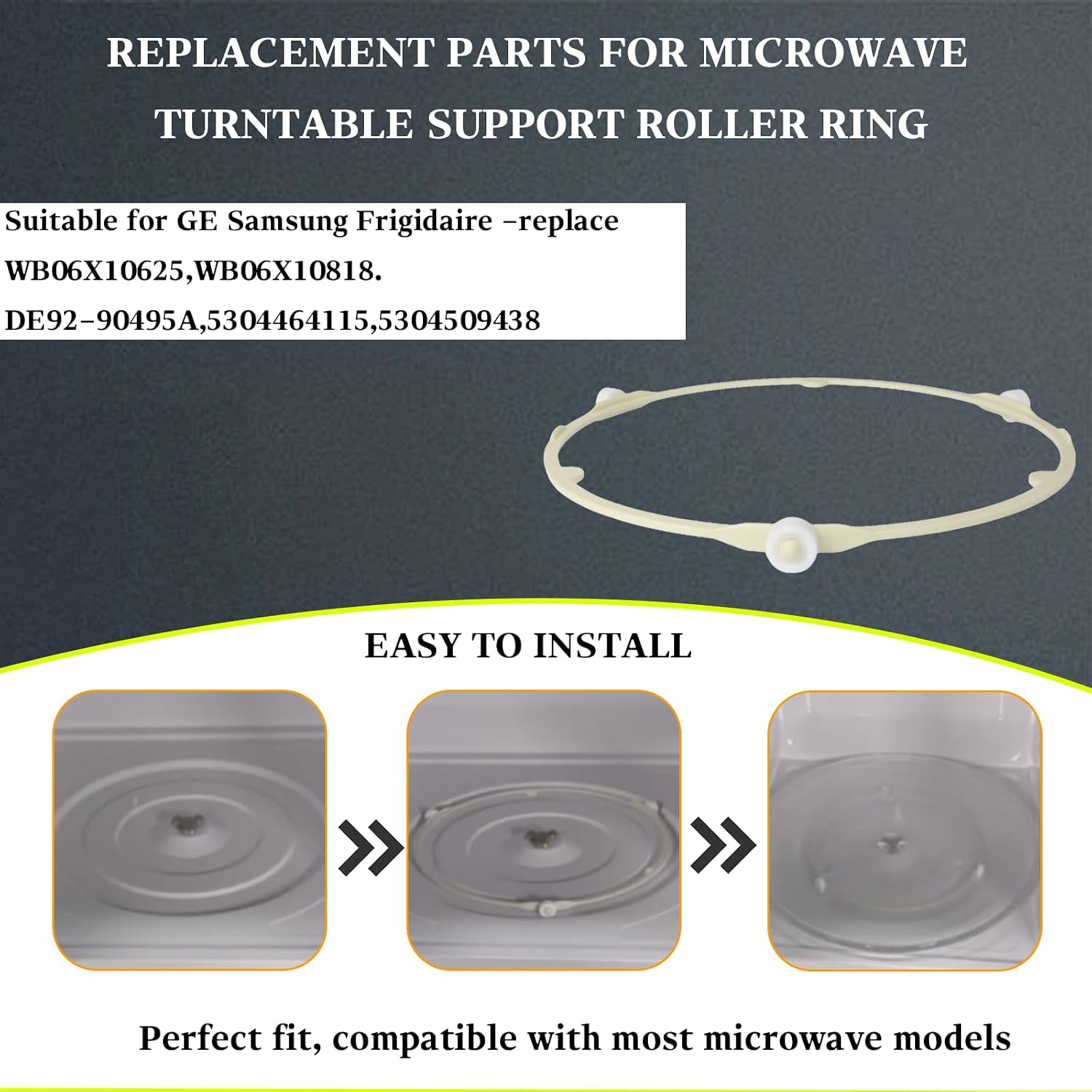 Microwave Turntable Support Roller Ring, Compatible with Samsung/GE/Frigidaire/Whirlpool/Maytag/Kenmore, Replaces WB06X10625 WB06X10818 DE92-90495A 5304509438 5304464115