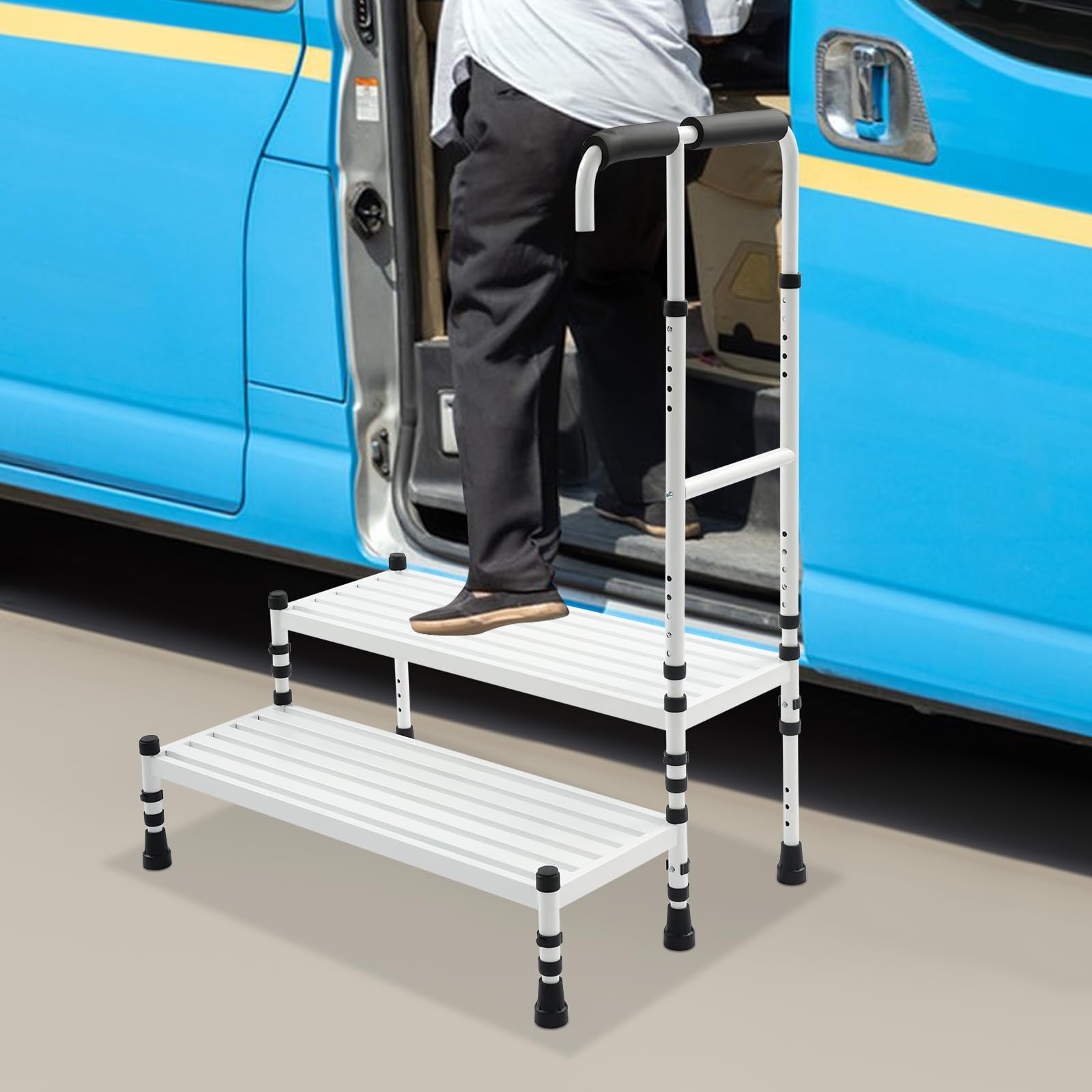 Scalino per vasca da bagno con maniglia, 2 gradini, sicuro per anziani e disabili, sgabello antiscivolo e gradino per letti alti, cucina, comodino e auto