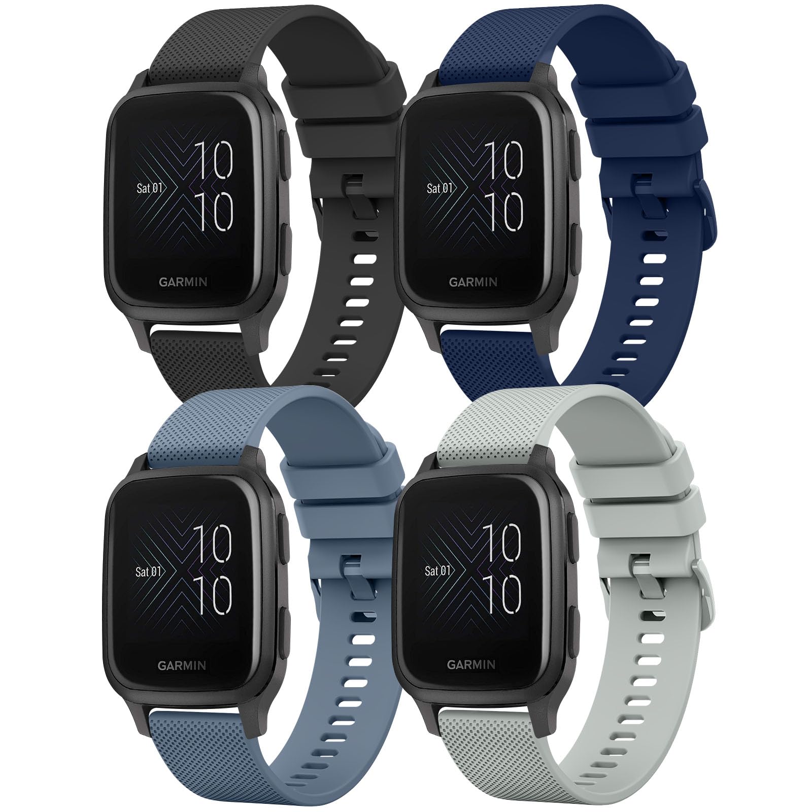 4 Pack Bands for Garmin Venu / Venu Sq 2 / Sq Music / Venu 2 Plus Watch Band, Compatible with Garmin Vivoactive 6/5/3 Watch Band, Soft Silicone Replacement Strap for Garmin Forerunner 55/158/645/245 Music SmartWatch