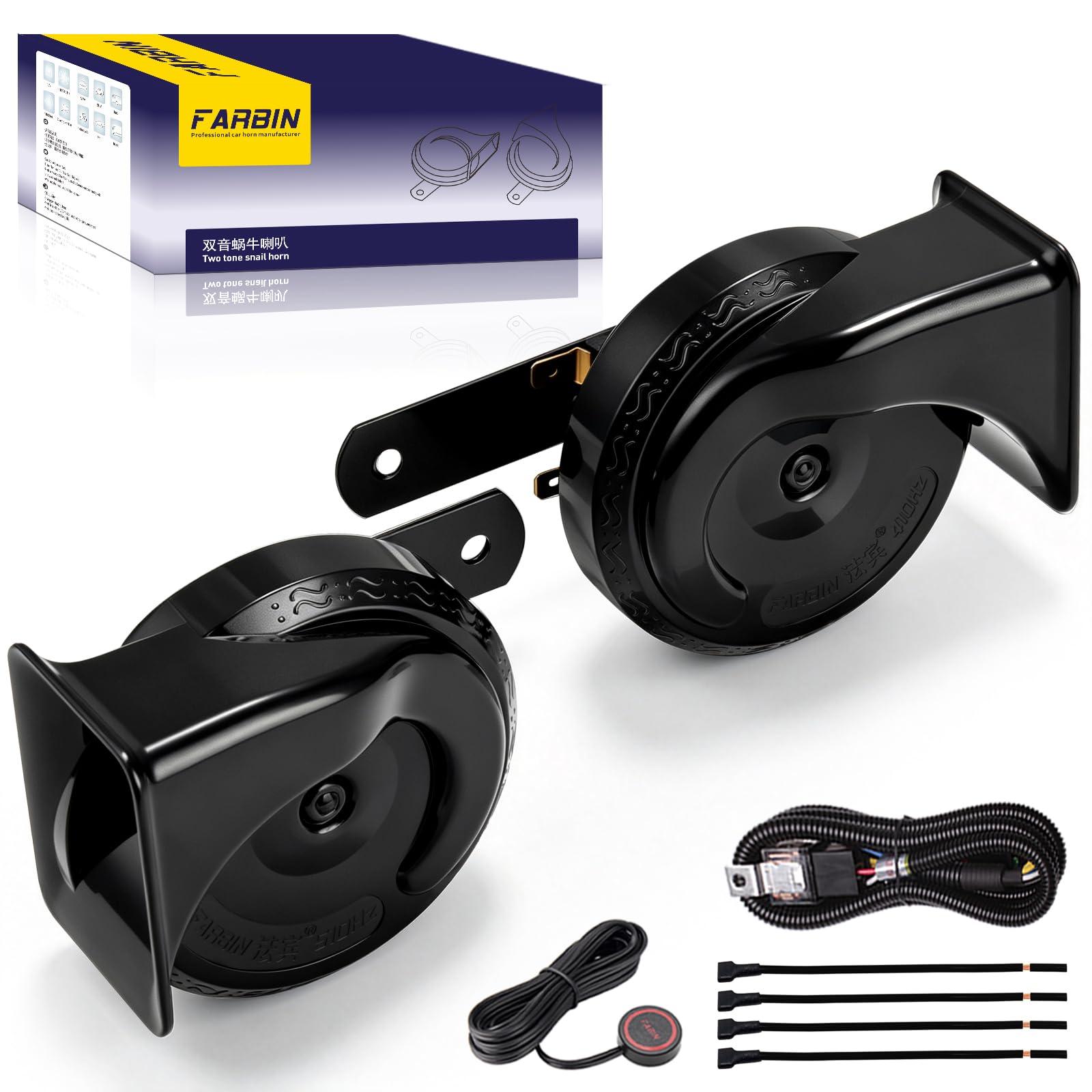 FARBIN Car Horn 12V Train Horn for Truck with Wiring Harness and Button