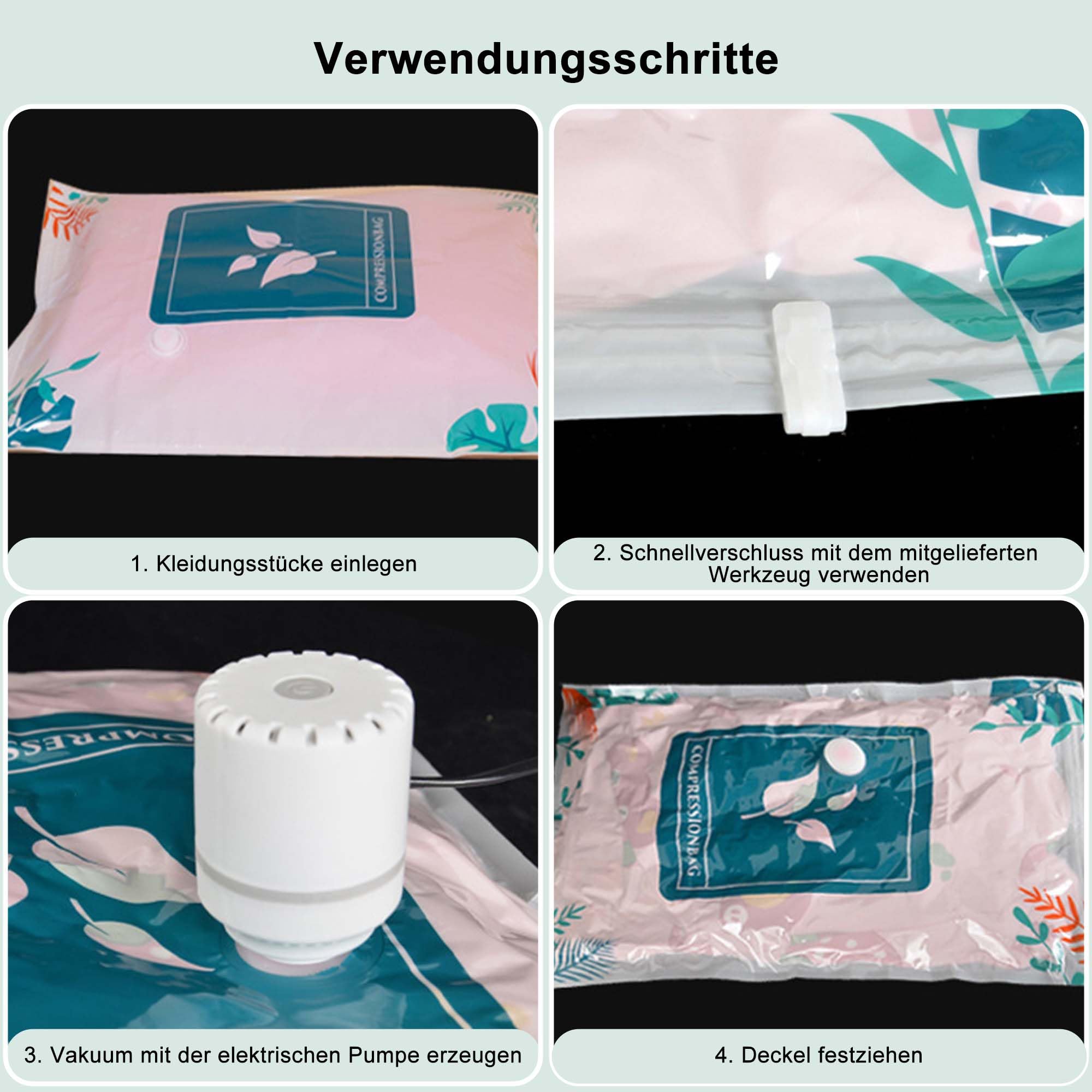 Vakuum-Aufbewahrungsbeutel Set Mit Elektrischer Pumpe - 30 Teile (2 Jumbo/2 XL/5 Groß/5 Mittel/5 Klein/10 Aufrollbar) Für Kleidung & Bettdecken
