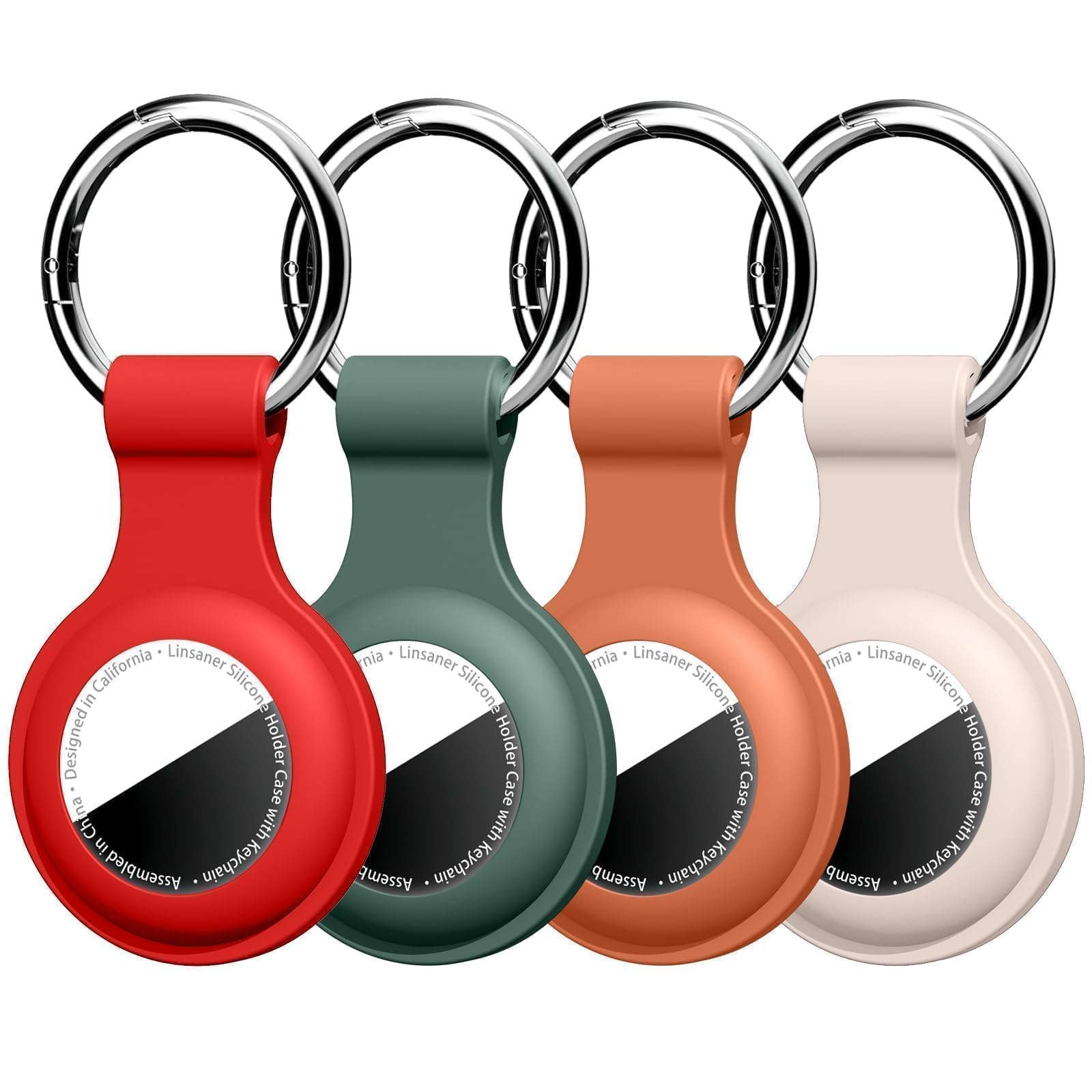 Linsaner [4 Pack] Holder for AirTag 2nd Gen (2026) & 1st Gen, Silicone Case Keychain Key Ring, Protective Cover for Apple for Air Tags, GPS Finder Accessories, Red/Dark Green/Brown/Milk Tea Color B5-Christmas Color(Red/Dark Green/Brown/Milk Tea)