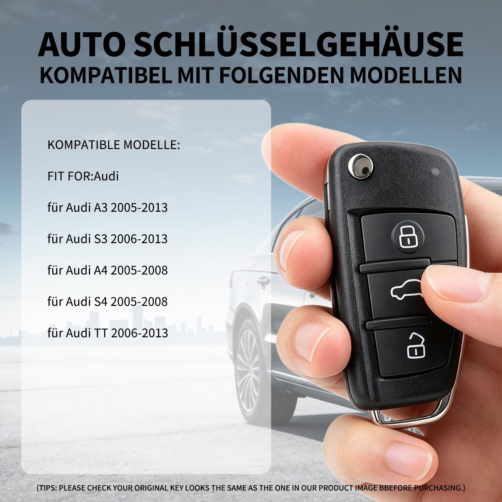 Funkschlüssel 433MHz für Audi A3 A4 A5 A6 A6L A8 Q3 Q5 Q7 TT S3 S4 S5 RS B6 B7 C5 C6, Autofernschlüssel ID48, Kompatibel mit 8P0837220D 8P0837220Q 8P0837220K