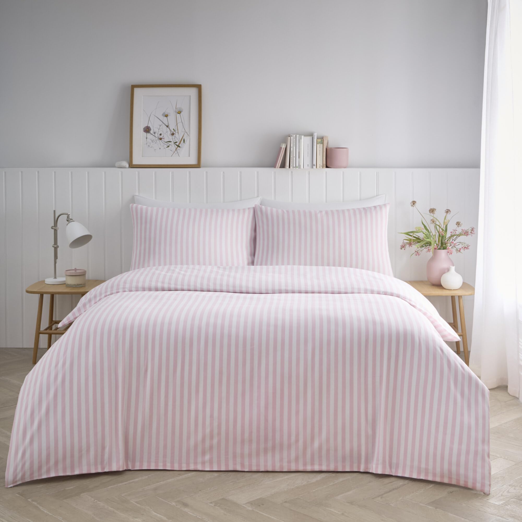 Portfolio Home Pink Pencil Stripe Geometric Double Soft Easy Care Bed Linen Bedding Duvet Cover Quilt Set With Pillow Case