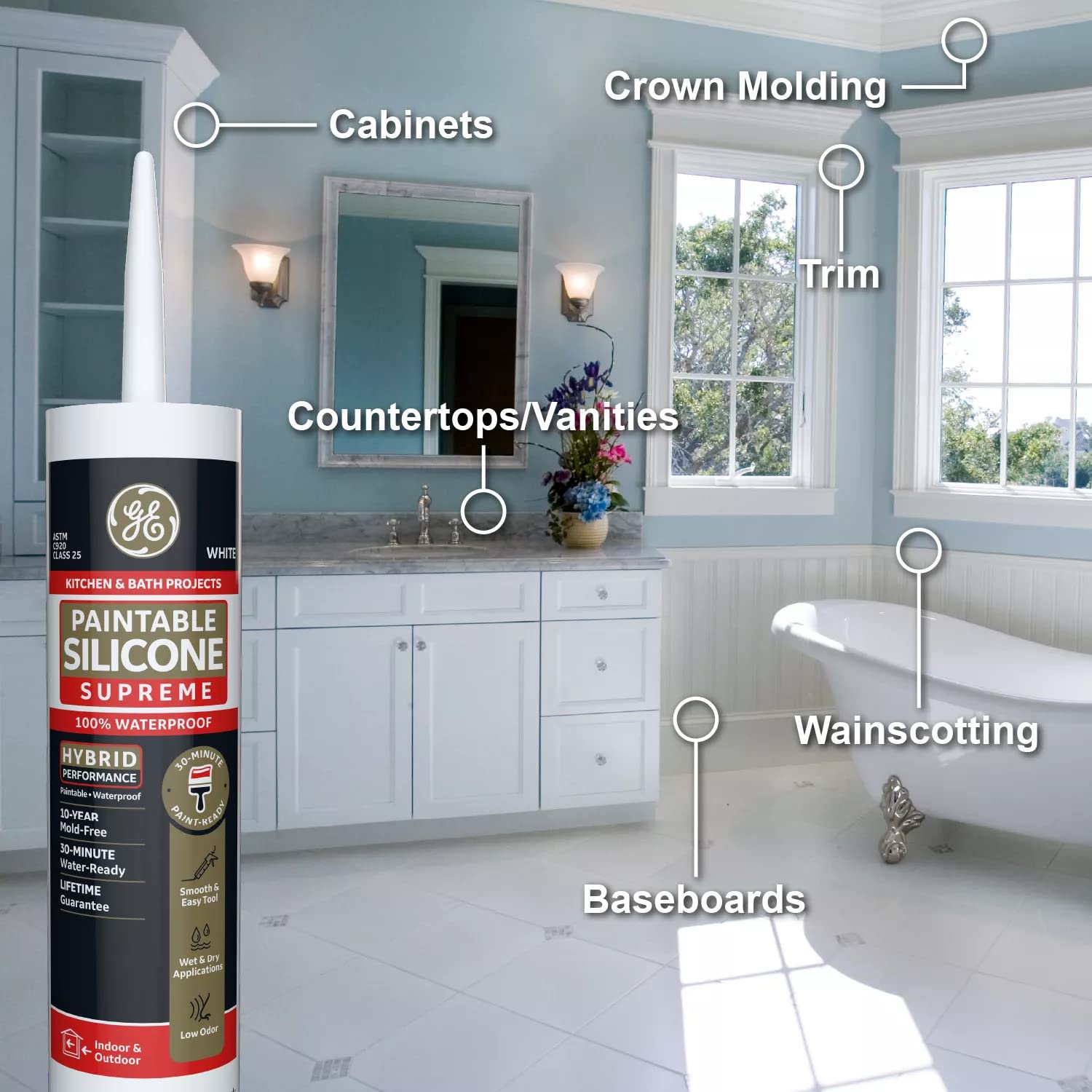 CAULK ADH KTN BTH WHT 10.1OZ