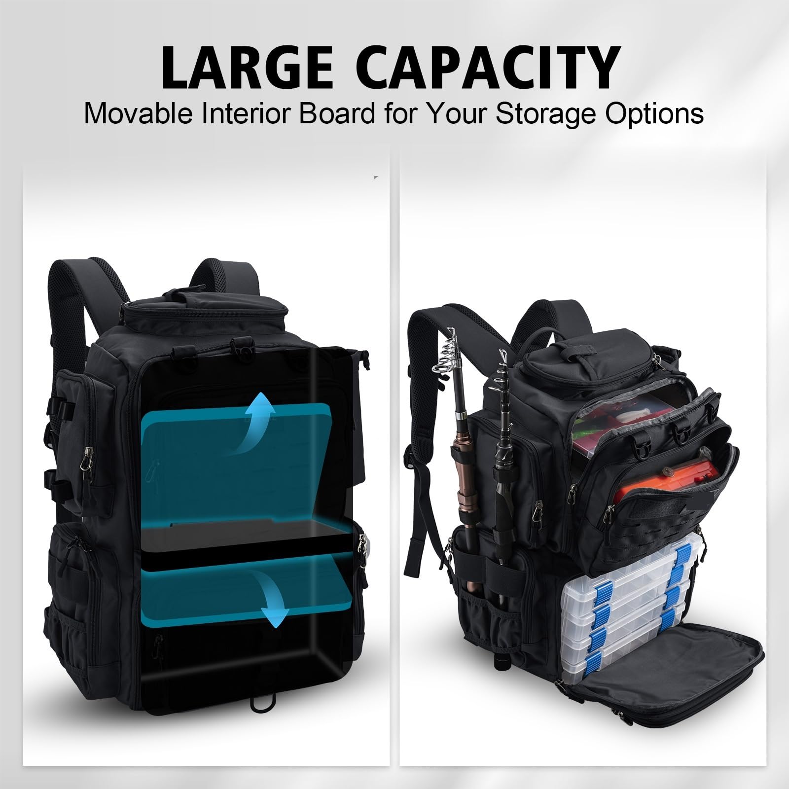 Tackle Storage Bags Outdoor Multifunctional Backpack Travel Mountaineering Explore Bag Fishing Storage Backpack Borsa da Pesca(Black)