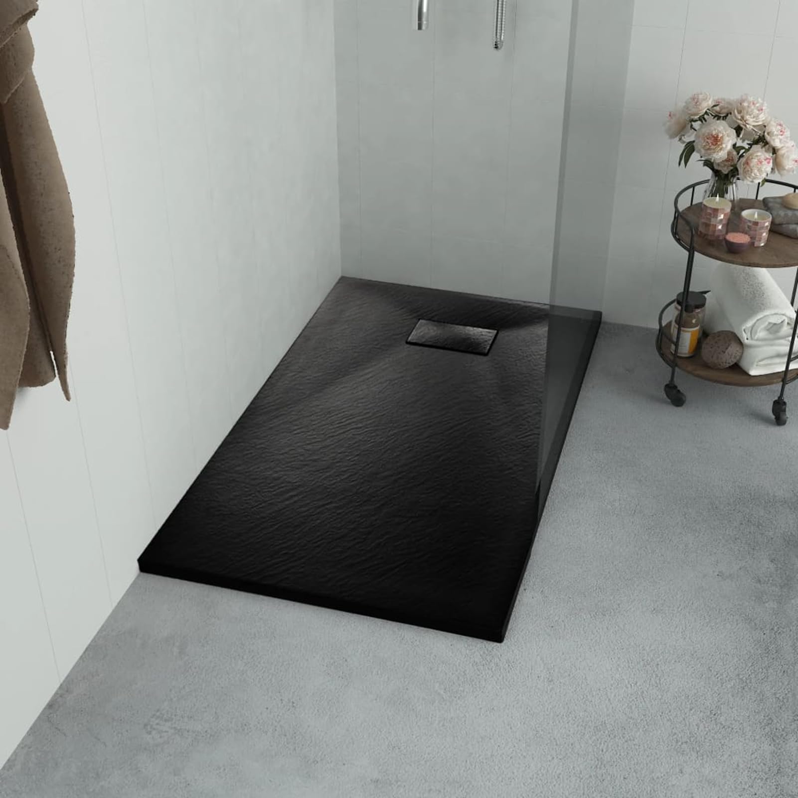 Gecheer Plato de Ducha Moderno, Antideslizante, Negro, 90x70cm, SMC, Fácil de Limpiar, para Baño