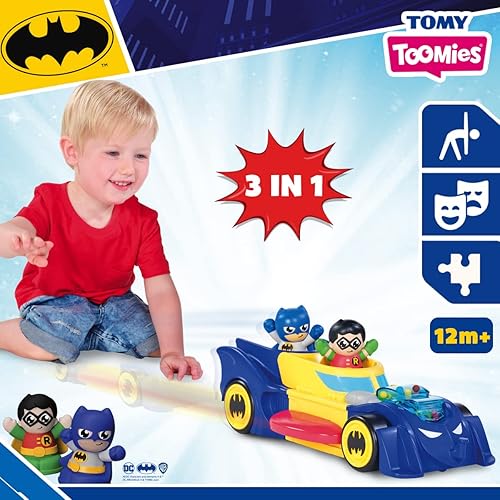 Miniatura 2 de Toomies DC Comics Batman E73262 - Vehículo 3 en 1 que se transforma en mini batmobile y chorro, efecto de estallido del motor, tracción del volante