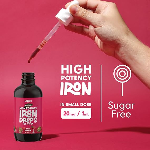 LLORENS PHARMACEUTICAL High Potency Iron Drops for Women, 20mg Elemental Iron (Polysaccharide Complex) per 1mL, Gentle on Stomach, Vegan, Natural Sweeteners (Berry Daiquiri, 4 Fl Oz)