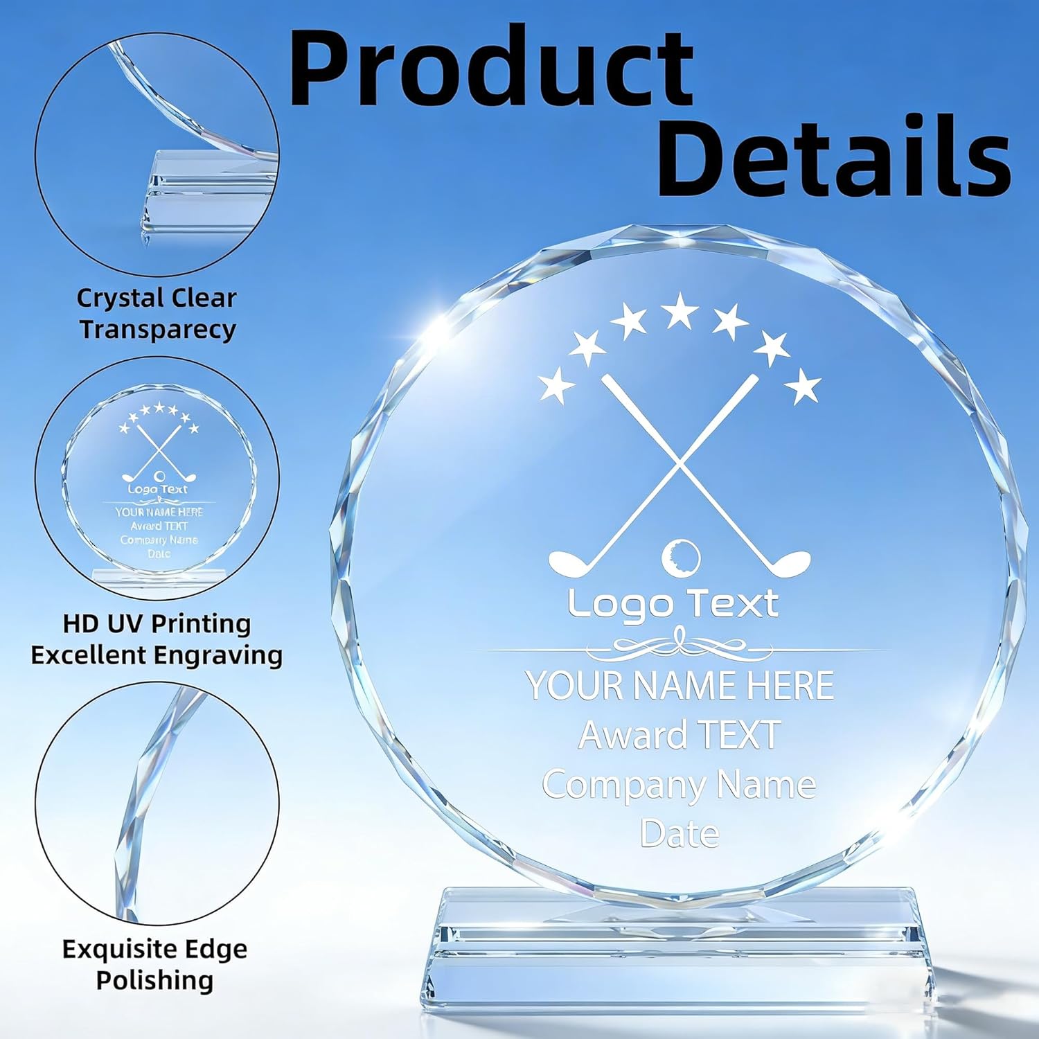 Custom Crystal Trophy Award - 6.3‘’ Personalized Engraved Crystal Award for Corporate Recognition, Sports Championships, Academic Awards & Retirement Gifts - Employee Recognition Awards and Trophy