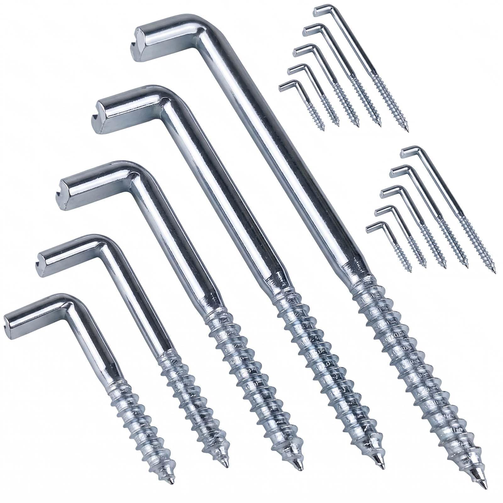 HHXUUAN 15Pcs Slotted L Screw Hooks, Assorted Sizes 40-100mm
