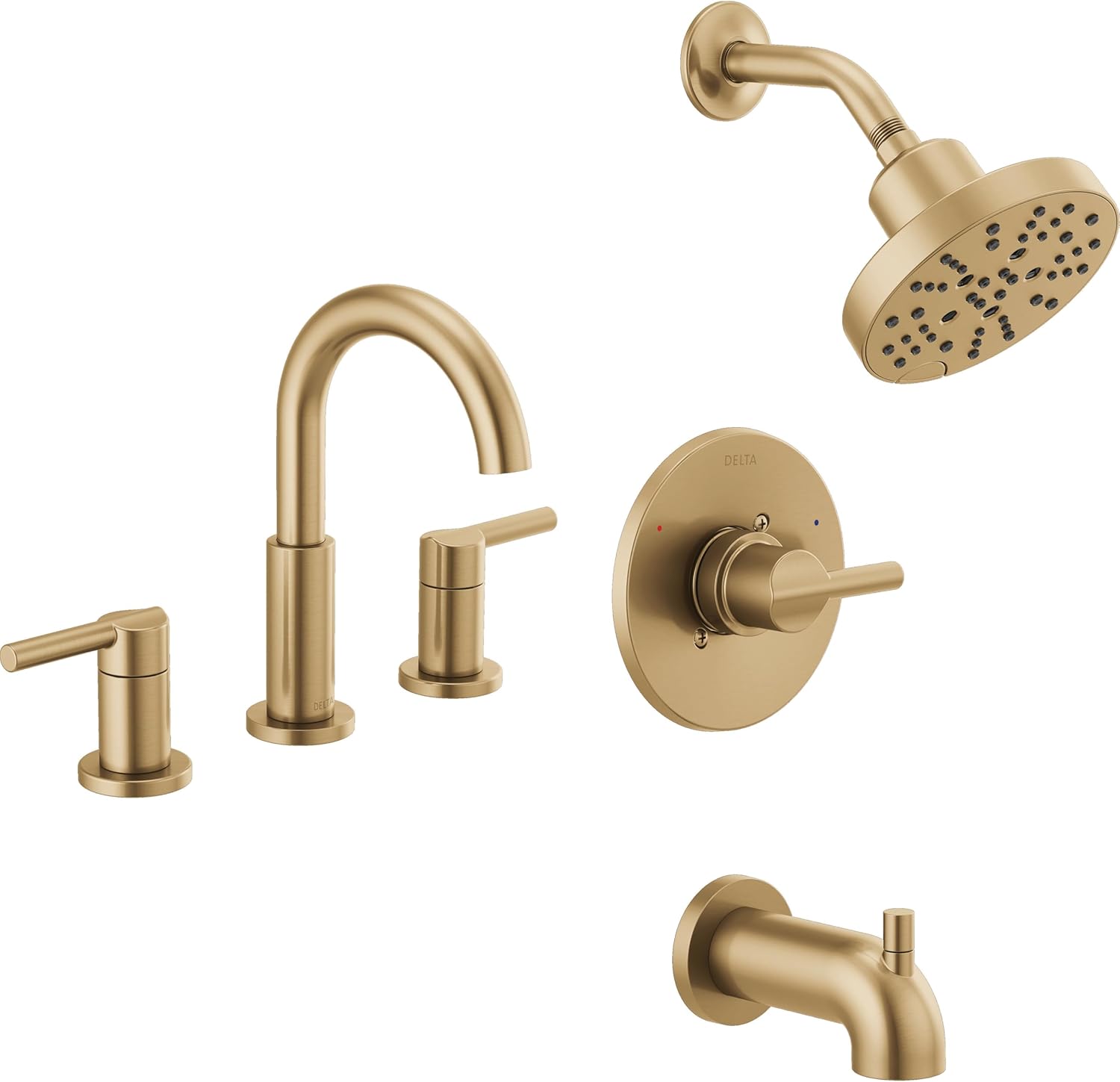 Delta Faucet Nicoli 14 Series Single-Handle Tub and Shower Faucet with 5-Setting H2Okinetic Shower Head, Nicoli Widespread Bathroom Sink Faucet 3-Hole, Champagne Bronze (Shower Valve Included)