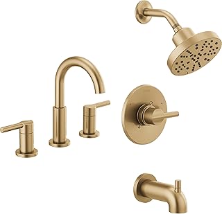 Faucet Nicoli 14 Series Single-Handle Tub and Shower Faucet with 5-Setting H2Okinetic Shower Head, Nicoli Widespread Bathroom Sink Faucet 3-Hole, Champagne Bronze (Shower Valve Included)