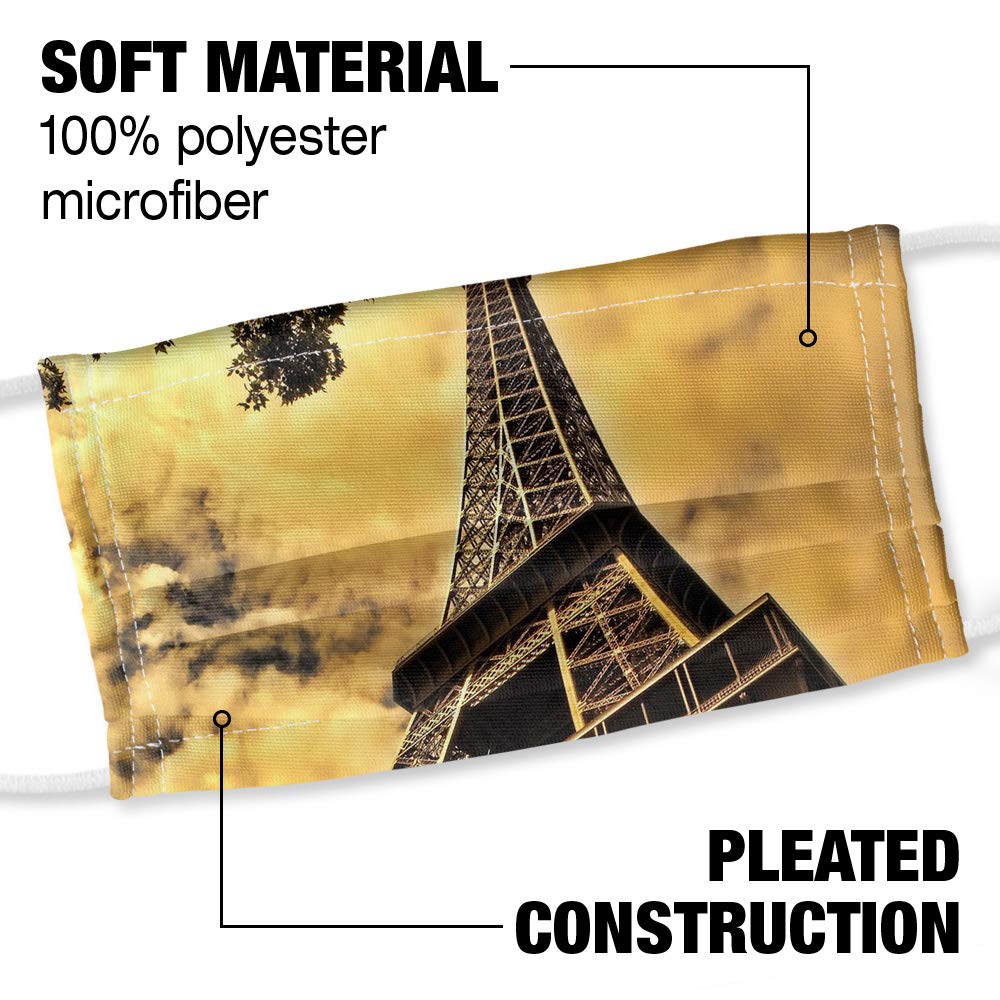 Popfunk Eiffel Tower Paris Vintage 1-Ply Reusable Face Mask Covering with Adjustable Nose Wire, Unisex