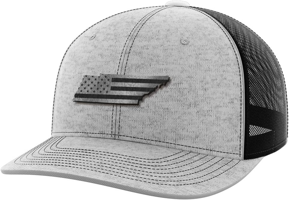 Greater Half Tennessee Blk Leather Patch Trucker Hat – USA Made Adjustable Snapback Mesh Cap – United – 6-Panel Mid Profile