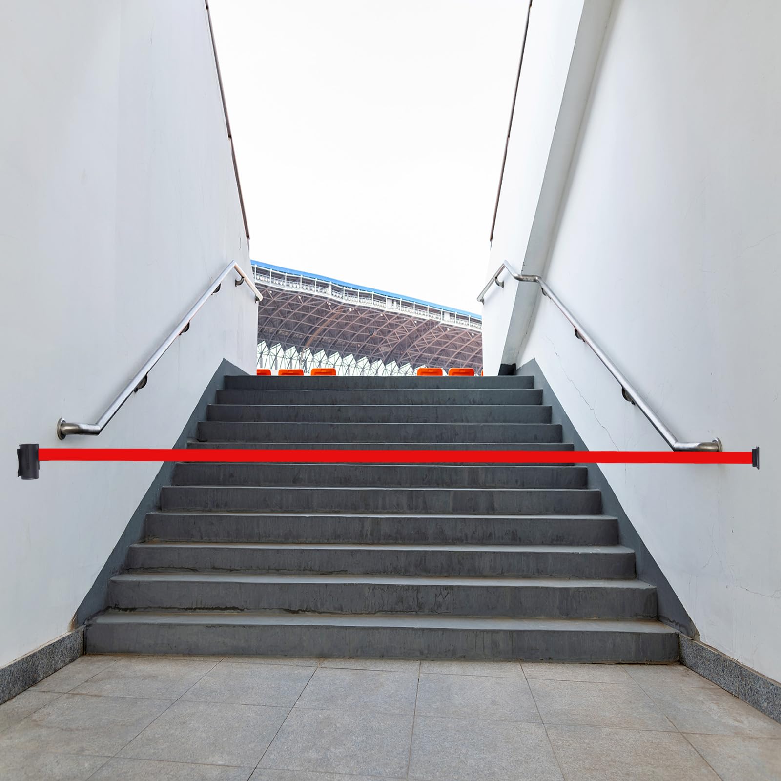 PATIKIL Barrera de Cinta Retráctil Fija para Montaje en Pared, 9.84 Pies de Largo con Estuche de Acero para Control de Multitudes en Estadios, en Color Negro/Amarillo con Precaución