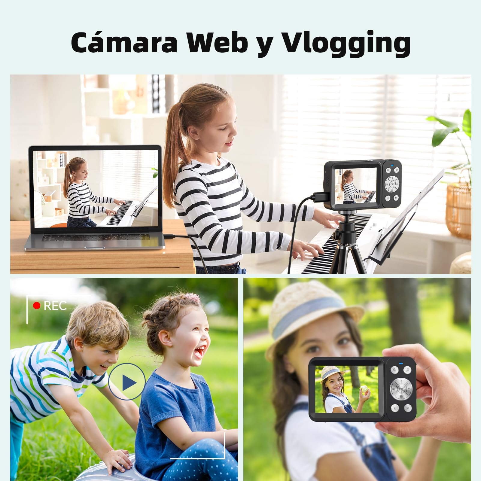 Cámara de Fotos Cámara Digital 4K 64MP, Cámara Digital Zoom 18X, Cámara Compacta con Tarjeta de 64GB y 2 Baterías, Recargable Compacta Portátil Cámara para Niños Principiantes, Negro