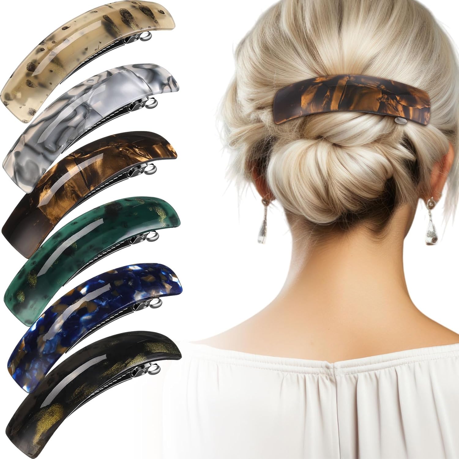 WILLBOND 6 Pcs Hair Barrettes for Women Large Barrettes Hair French Clips Pin Retro Clasp for Mom Gifts Women Accessories, 6 Colors (Dark,Elegant)