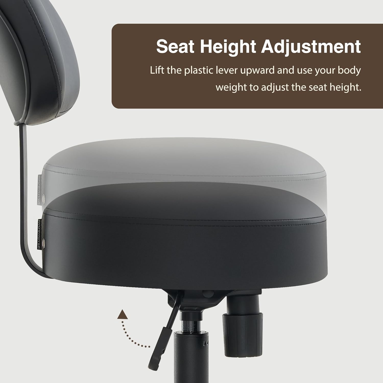 Heavy Duty Extra-Wide Seat Adjustable Height Swivel Rolling Stool with Tiltable Backrest for Dental Clinic, Salon, Office, and Bar - NAIA 502B (Black)