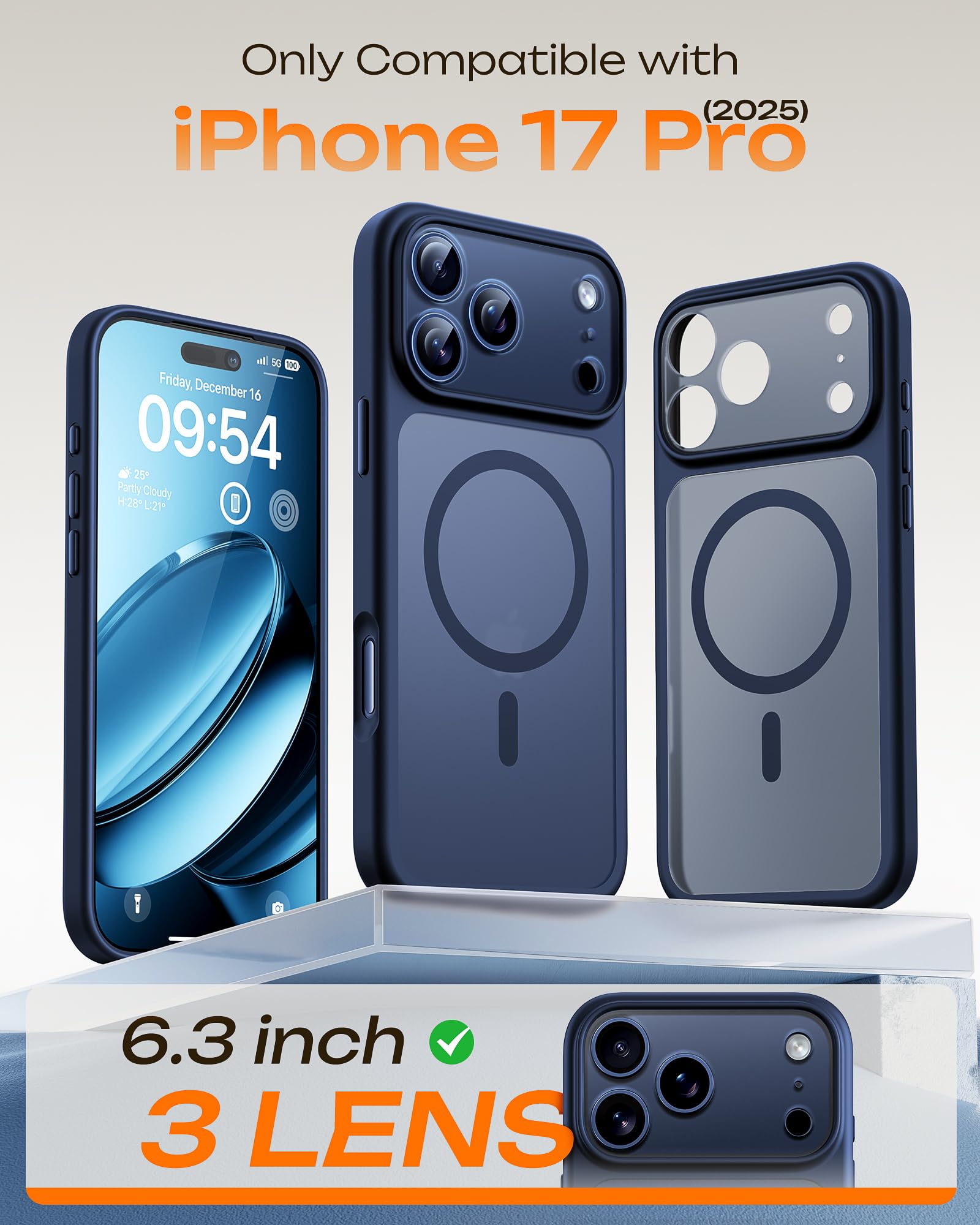 TOCOL Cover Magnetica per iPhone 17 Pro 6,3 Pollic, Compatibile con MagSafe, Anello Magnetico Incorporato, Protezione Fotocamera Integrata, Custodia Antiurto Traslucida Opaca, Blu