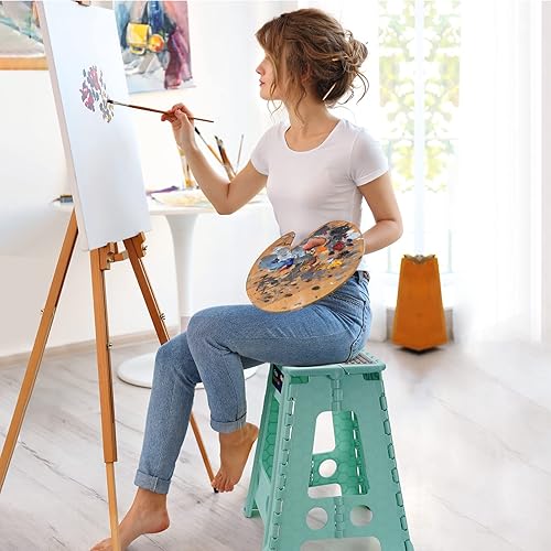 Miniatura 6 de Flottian Taburete plegable de 18 pulgadas para adultos y niños con capacidad para hasta 300 libras, taburetes plegables antideslizantes con asa,