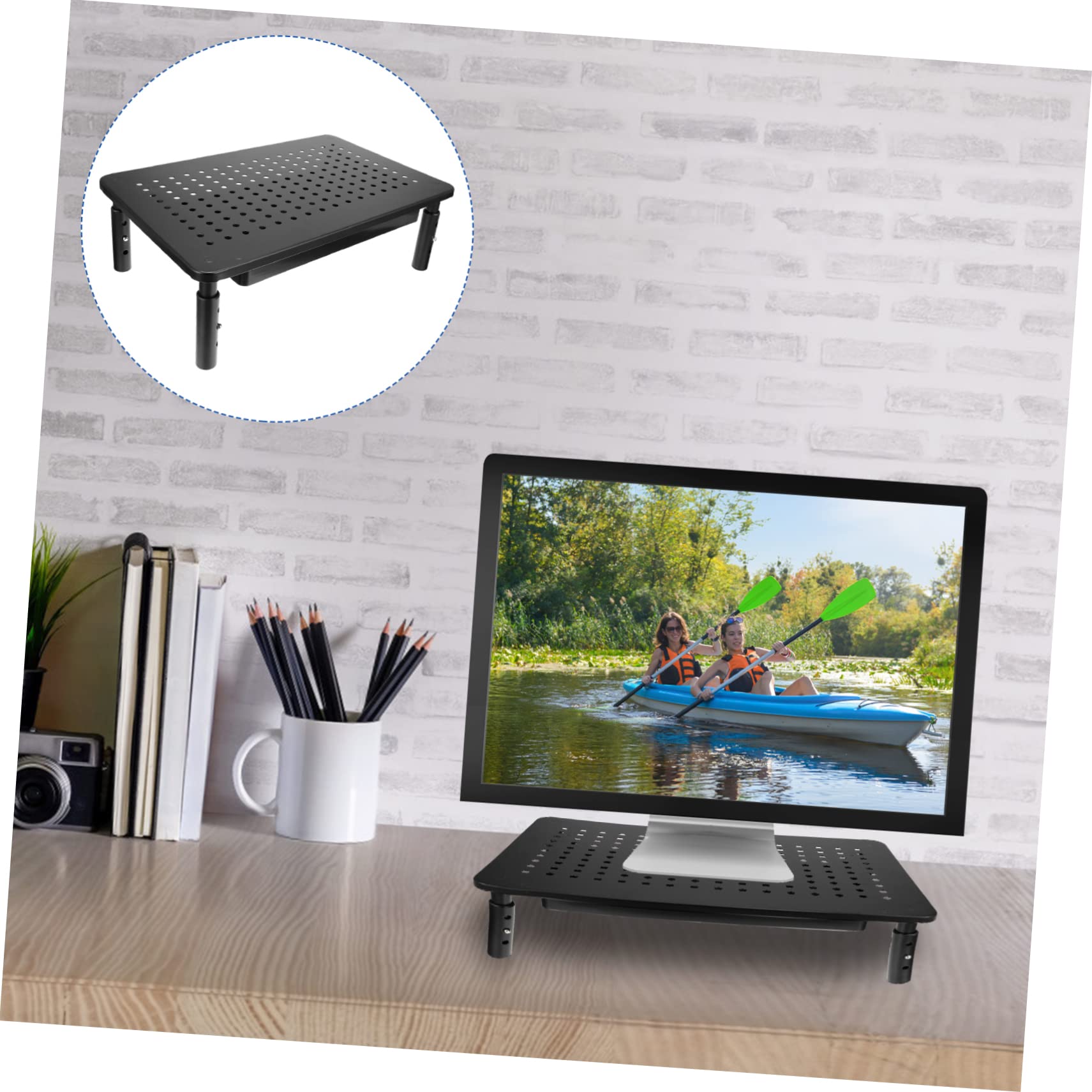 Tofficu 1 Stück Monitor Riser Rack mit Höhenstufen Höhenverstellbare Halterung für Computerbildschirme Metallstruktur Platzsparendes Design zur Verbesserung der Ergonomie Am Arbeitsplatz