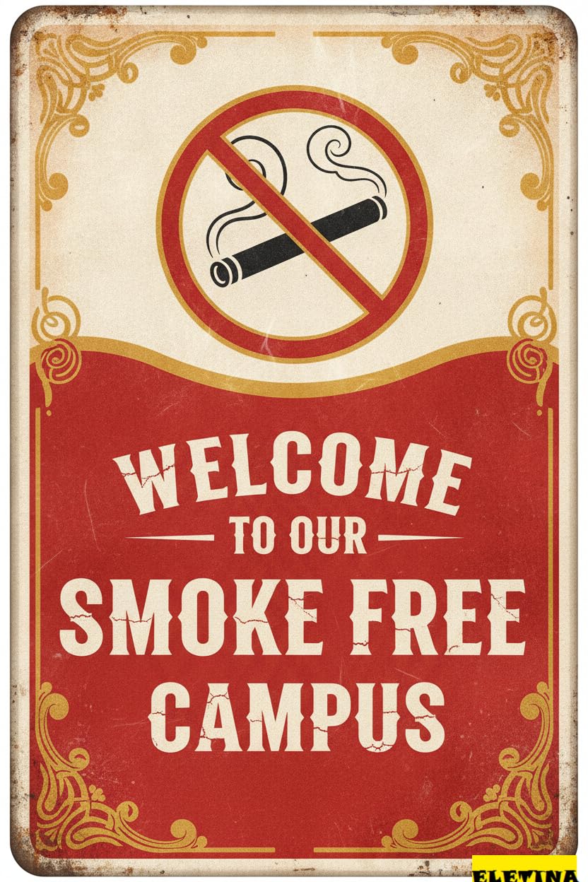 Welcome To Smoking Free Campus Metal Tin Safety Warning Sign Outdoor Parking Lot Street Road 8x12in
