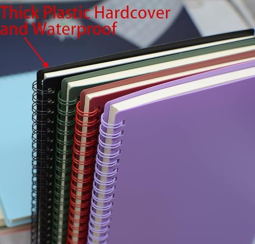 Miniatura 3 de Yansanido Cuaderno de espiral, 4 unidades, tamaño A5, tapa dura de plástico grueso, 0.276 in, 4 colores, 80 hojas, 160 páginas para estudio,