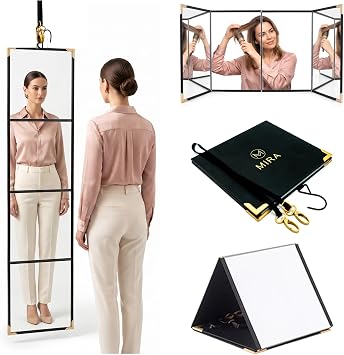 Real Glass Foldable Full-Length Travel Mirror, Portable, Folds 9x8in