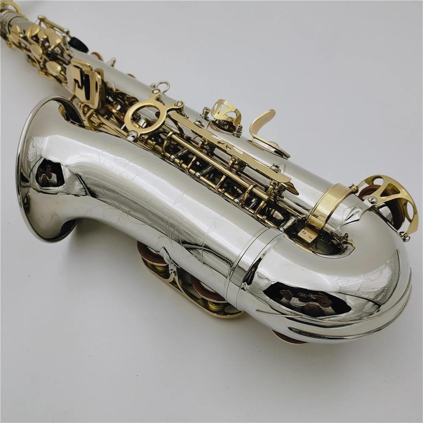 Saxofón Saxofón Alto Latón Cuerpo Bañado En Plata Llave Lacada En Oro Eb Tune E Flat Sax Con Estuche Para Boquilla (Color : Leather bag)