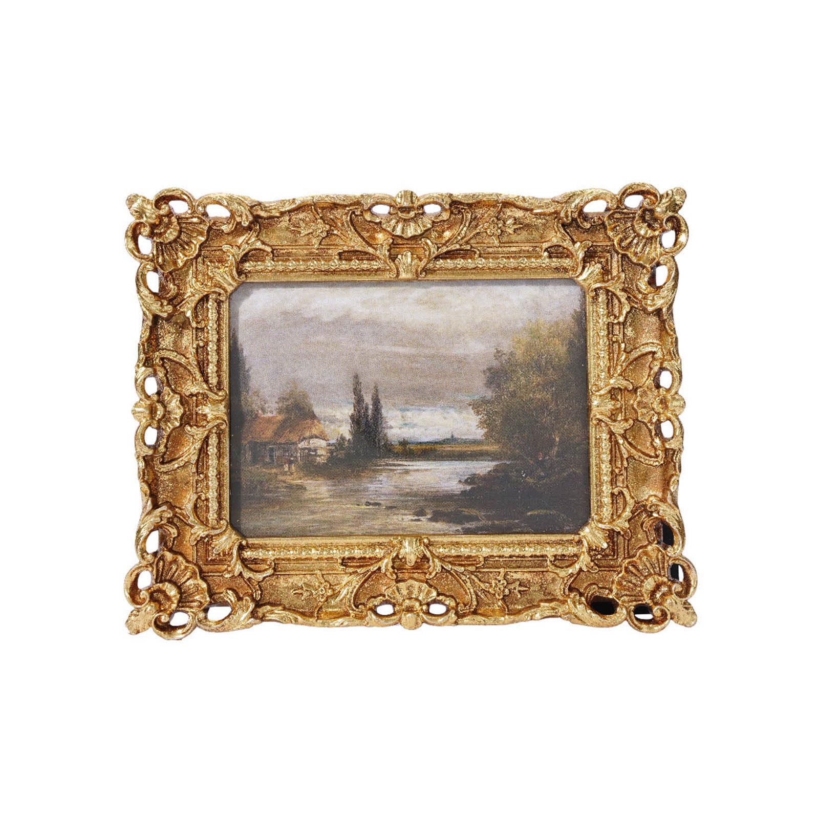 Horizontal Art Display Frame, Vintage Resin Picture Frame with Ornate Carved Border for Tabletop Shelf and Study Room Home Decor Accent Vintage Picture Ornate Resin Photo Holder Carved Border Art Room