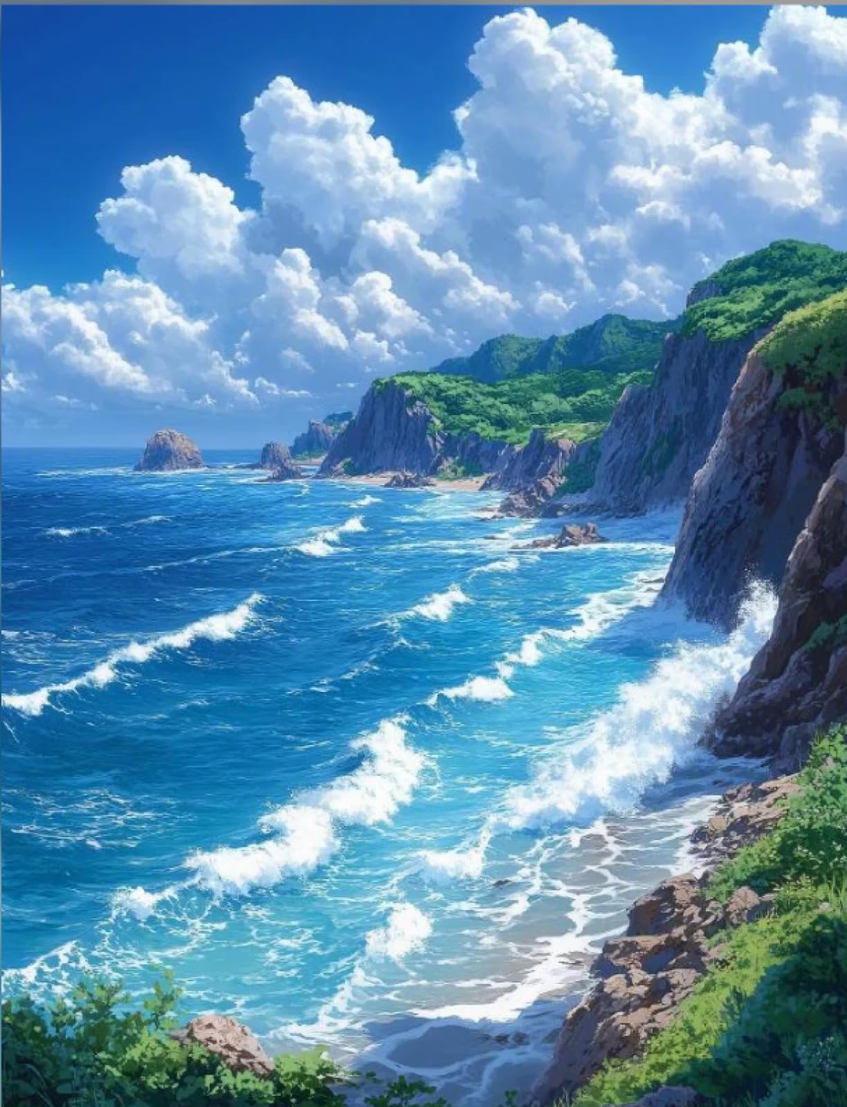 Stithej Pre-Printed Cross Stitch Kit Cliffside Sea View 11CT Adult Beginner