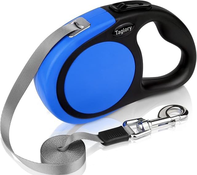 Taglory Retractable Dog Lead 5m, Heavy Duty Extendable Dog Leads Nylon Tape, Suitable for Medium and Large Dogs Up to 45kg, Blue