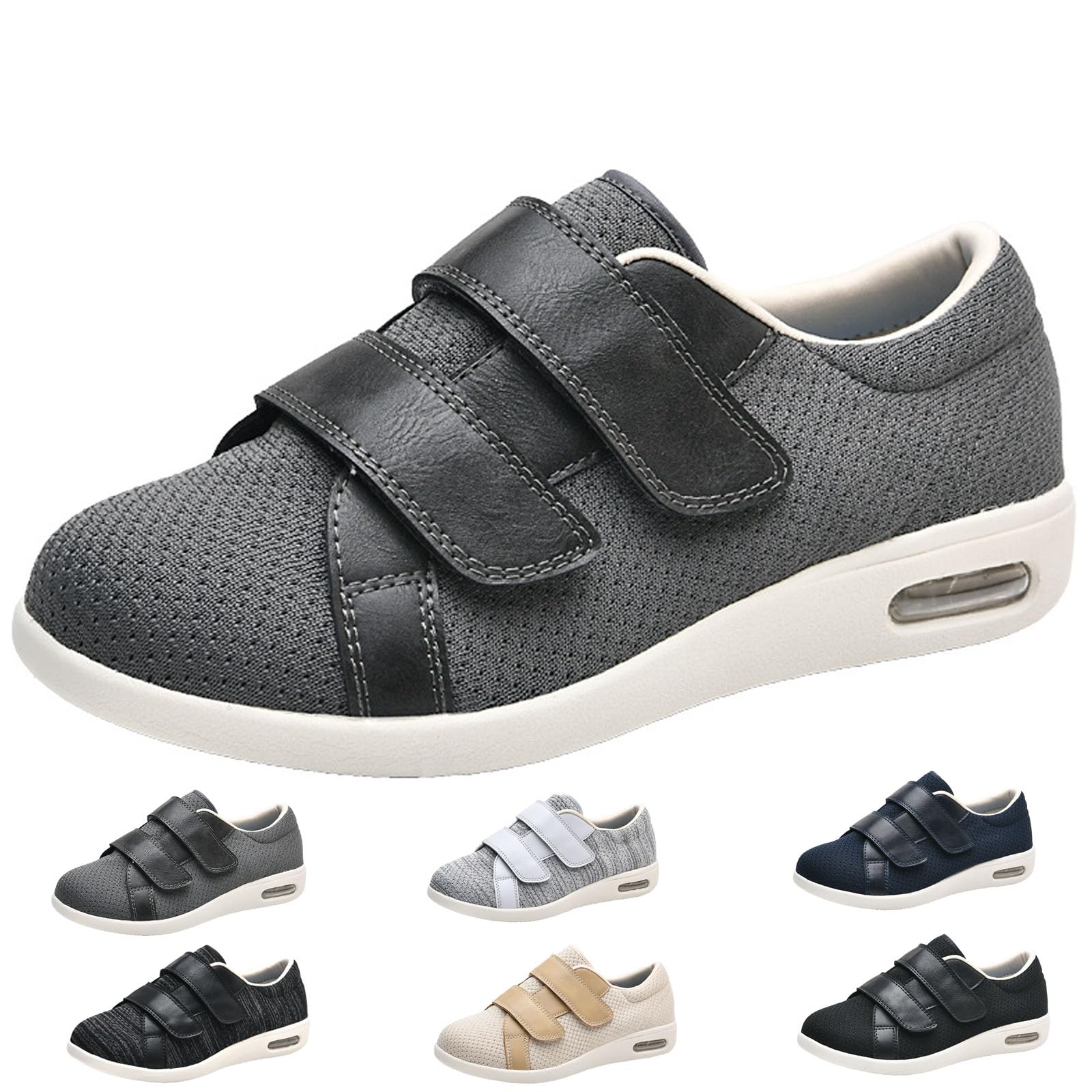 Damskie buty do chodzenia z podparciem łuku stopy, regulowane zapięcie, lekkie, oddychające tenisówki, łatwe do zakładania i zdejmowania (Dark Gray us Men 9)