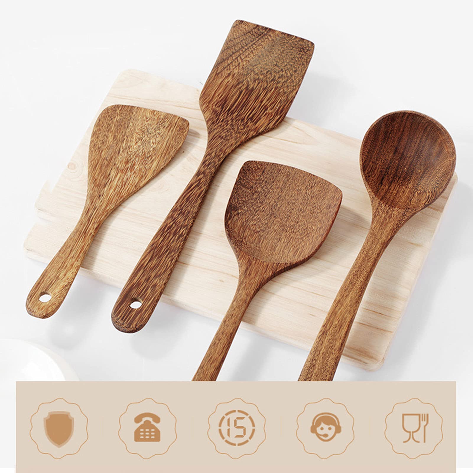 Alvinlite Set di Utensili da Cucina, 8 Pezzi di spatola in Legno, cucchiai da Cucina, per mescolare Gli Utensili da Portata per la casa