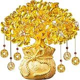 NIBHZ Gelber Kristall Glücksbaum Wein Schrank Dekoration Ornamente Home Wohnzimmer Reichtum Sammeln Feng Shui Geld Baum kreative Eröffnung Geschenk,Gold,17x8x18cm
