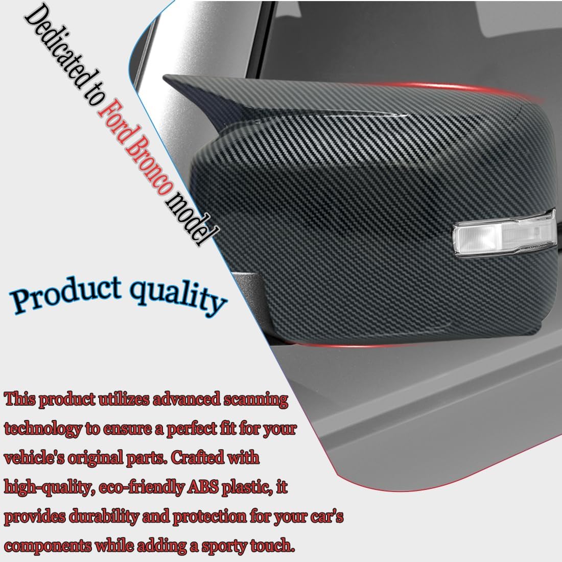 MUXEE Side Mirror Cover,for Ford Bronco 2020-2025，Turn Signal housing Cover Sets car Accessories -Carbon Fiber（with Turn Signal Cutout）