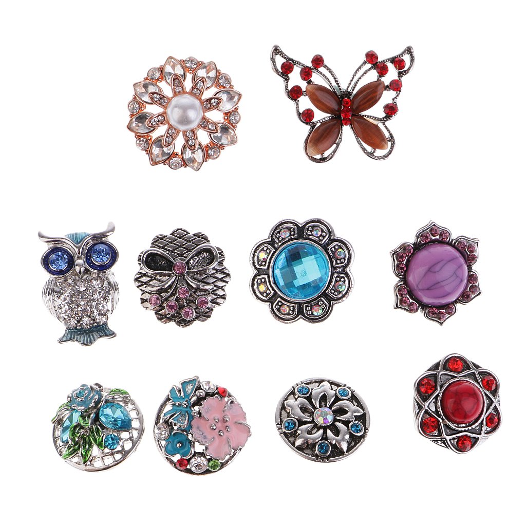 Generic 10 Pieces Vintage Design Rhinestone Crystal 18mm Snap Button Alloy Partner Beads Women Charm Bracelet Bangle Earrings Necklaces DIY Jewelry Findings