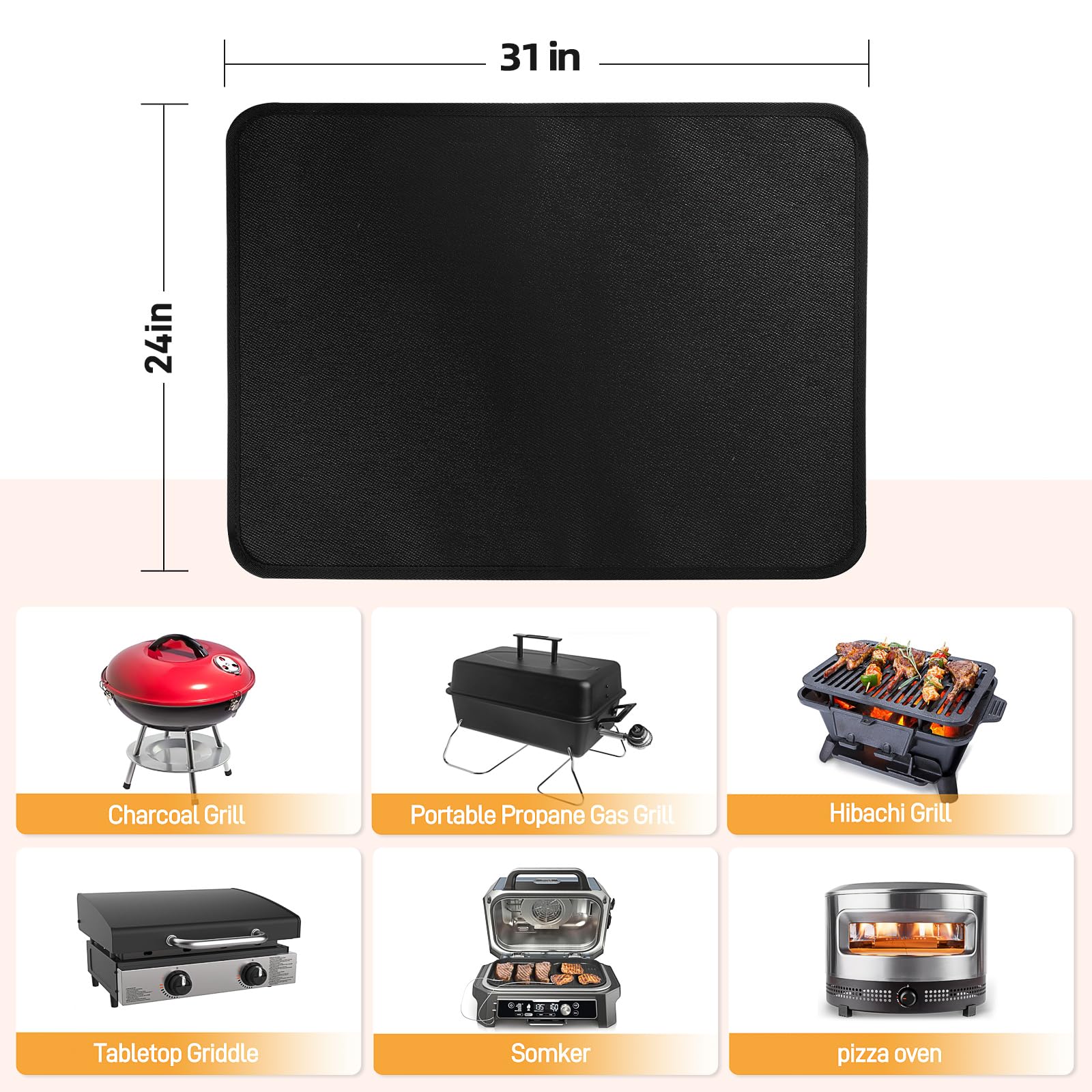 24 maty do grilla, ognioodporne, odporne na wysokie temperatury, czarne (1 mm)