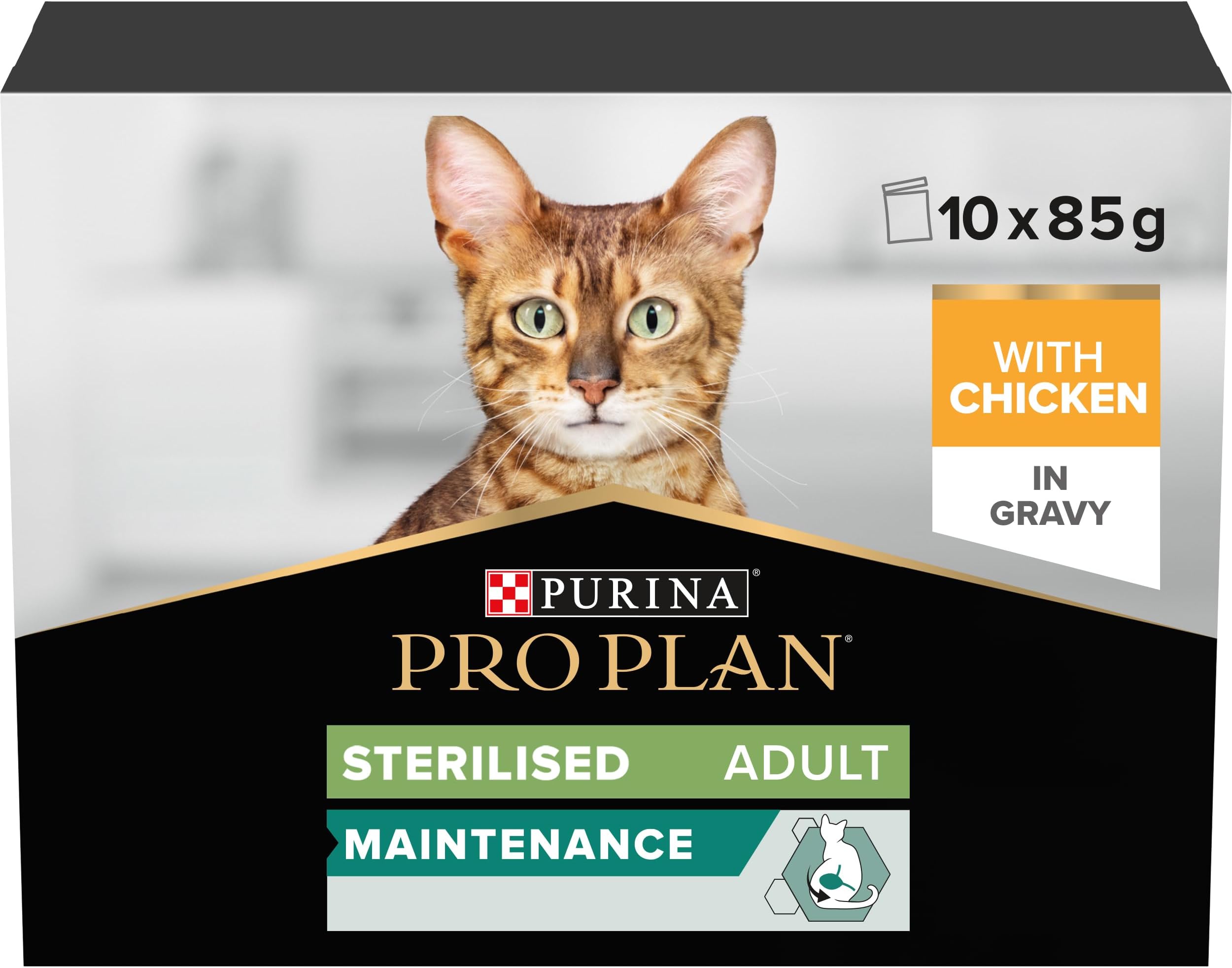 Purina Pro Plan Sterilised Adult Wet Cat Food, Chicken in Gravy, Multipack, 10 x 85g