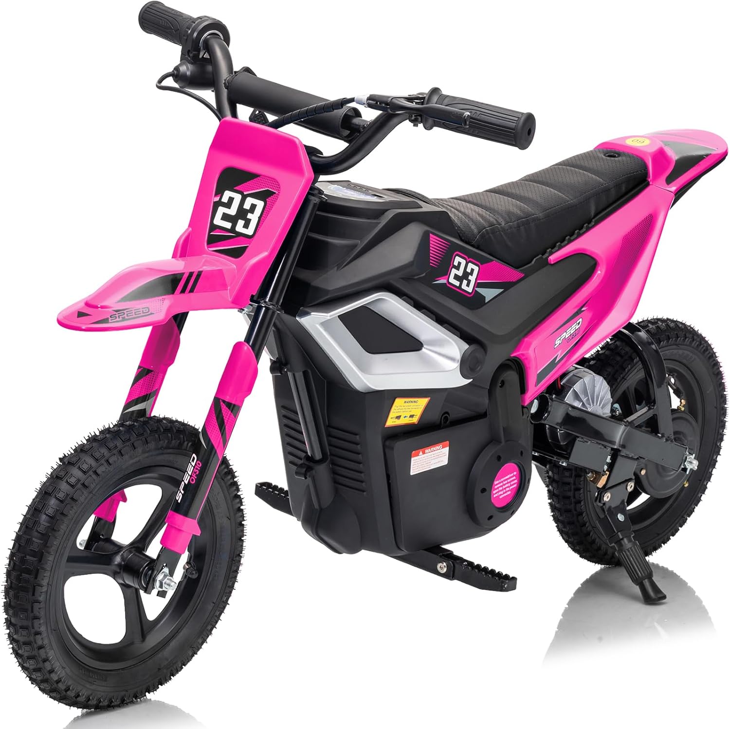 Hikiddo 24V 10Ah Electric Dirt Bike for Kids - 350W Motor, 150lbs Capacity, Bluetooth, Rear Suspension - Rose Pink