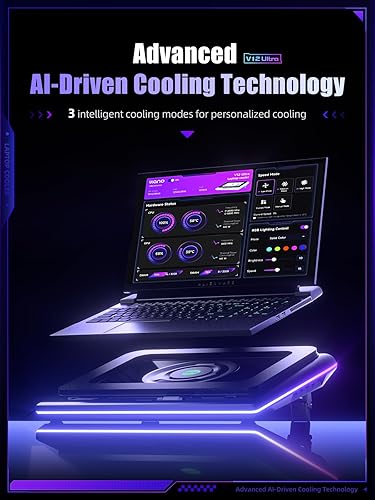 Miniatura 2 de llano V12 Ultra - Almohadilla de refrigeración para laptop con control de software inteligente, soporte para ventilador de laptop RGB para juegos,