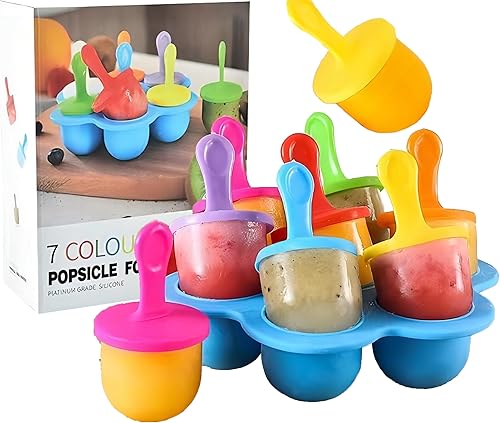 Mini moldes de silicona para paletas, molde de silicona para paletas de hielo, sin BPA, reutilizables, 7 cavidades, máquina para hacer paletas con
