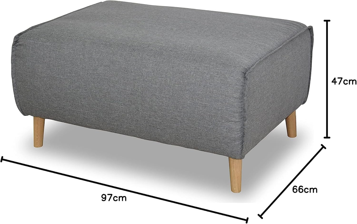 DOMO. collection Polsterhocker Jules FK mit Federkern und Holzfüßen, Sofa Hocker, Beistellhocker, Sitzhocker, 97 x 66 x 47 cm (BxTxH), in silber