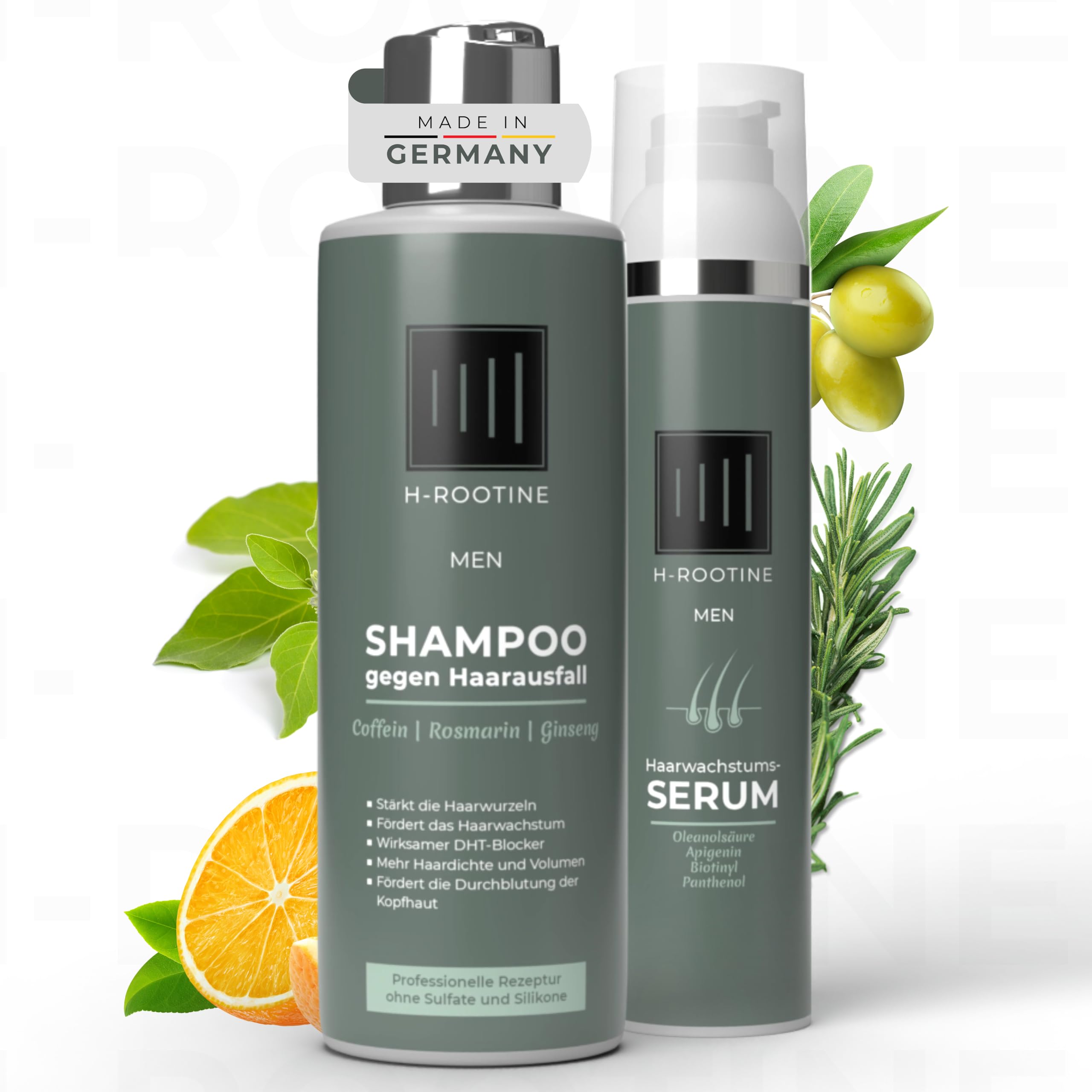 Hair Growth Set für Männer – Haarserum (100ml) & Coffein Shampoo (200ml) – Stoppt Haarausfall* & fördert Haarwachstum – Mit Coffein, Rosmarin & Ginseng – Made in Germany